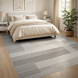 Beige and Neutral Modern Grey Geometric Framed Area Rug