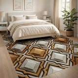 Sculpted Diamond Geometric Beige Area Rug