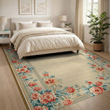 Vintage Pink Rose Border Cream Area Rug