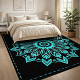 Teal Mandala Geometric Area Rug on Black