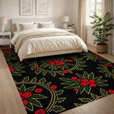 Holly Berry Wreath Black Area Rug