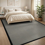 Beige Geometric Grid Area Rug with Black Border