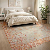 Vibrant Orange Geometric Border Area Rug