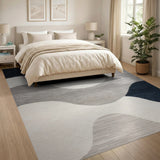 Abstract Wavy Navy Grey Area Rug