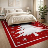 Festive White Christmas Tree Snowflakes Red Rug