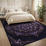 ODIKA Purple and Gold Mandala Washable Area Rug - Low Pile Non-Slip Boho Rug