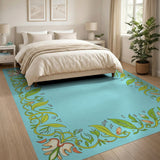 Serene Blue Floral Vine Border Area Rug