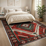 Bold Red Southwestern Diamond Geometric Rug