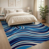 Abstract Area Blue and Teal Swirling Blue Waves Abstract Area Rug