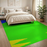 Vibrant Green Geometric Area Rug with Blue Waves Yellow Triangles