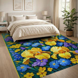 Vibrant Yellow Iris Floral Area Rug