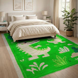 Green Playful Green Crocodile Kids Cartoon Rug