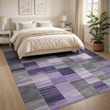 Purple Grey Geometric Block Geometric Modern Area Rug