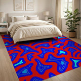 Bold Red Blue Fluid Abstract Area Rug