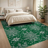 Emerald Green Snowflake Evergreen Pattern Rug