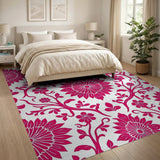 Vibrant Pink Floral Damask Area Rug