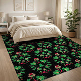 Vibrant Multi-Color Floral Area Rug on Black