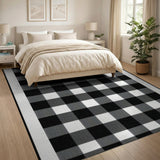 Black and White Rustic Farmhouse Black White Buffalo Check Area Rug
