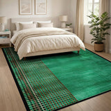 Green Geometric Plaid and Speckle Area Rug