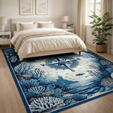 Blue Nautical Compass Coastal Area Rug