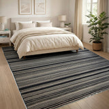 Distressed Black White Striped Kilim Rug