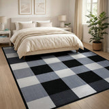 Black and White Checkered Black White Checkered Rustic Farmhouse Area Rug