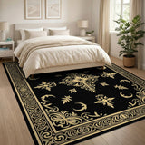 ODIKA Vintage Black and Gold Washable Rug - Low Pile Non-Slip Traditional Area Rug
