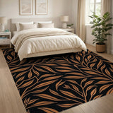 Burnt Orange Leaf Pattern Area Rug