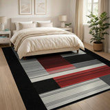ODIKA Modern Abstract Geometric Red and Black Washable Area Rug - Low Pile & Non-Slip