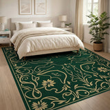 Elegant Emerald Green Gold Floral Ornate Rug