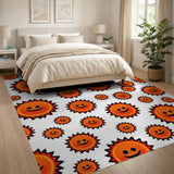 Playful Orange Smiling Suns Cartoon Area Rug