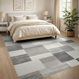 Grey Geometric Block Grey Area Rug