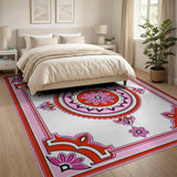 Pink Floral Scalloped Medallion Area Rug