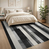 Black and White Distressed Black White Vertical Stripe Area Rug