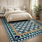 Teal Navy Geometric Star Pattern Area Rug