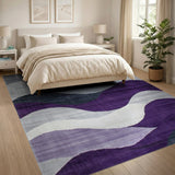 Purple Purple Grey Abstract Wave Area Rug