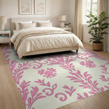 Elegant Pink Floral Scroll Area Rug