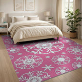 Pink Snowflake Pattern Area Rug