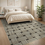 Beige Woven Basket Weave Area Rug