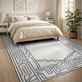 Intricate Geometric Frame Area Rug - Black White