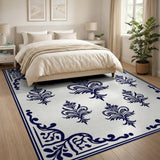 Traditional Persian Navy Blue Persian Floral Motif Area Rug