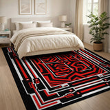 Bold Red Maze Labyrinth Geometric Area Rug