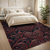Red Baroque Hearts Floral Area Rug