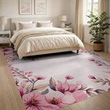 Pink Cherry Blossom Floral Area Rug on Cream