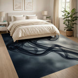 Ethereal Smoke Swirls Black White Abstract Rug