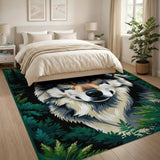 Majestic Gray Wolf in Lush Forest Area Rug