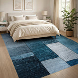 Textured Blue Grey Patchwork Area Rug