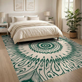 Ornate Green Peacock Mandala Area Rug