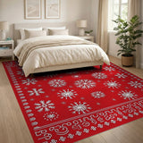 Red Snowflake Tribal Border Area Rug