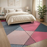 Pink Grey Geometric Patchwork Area Rug